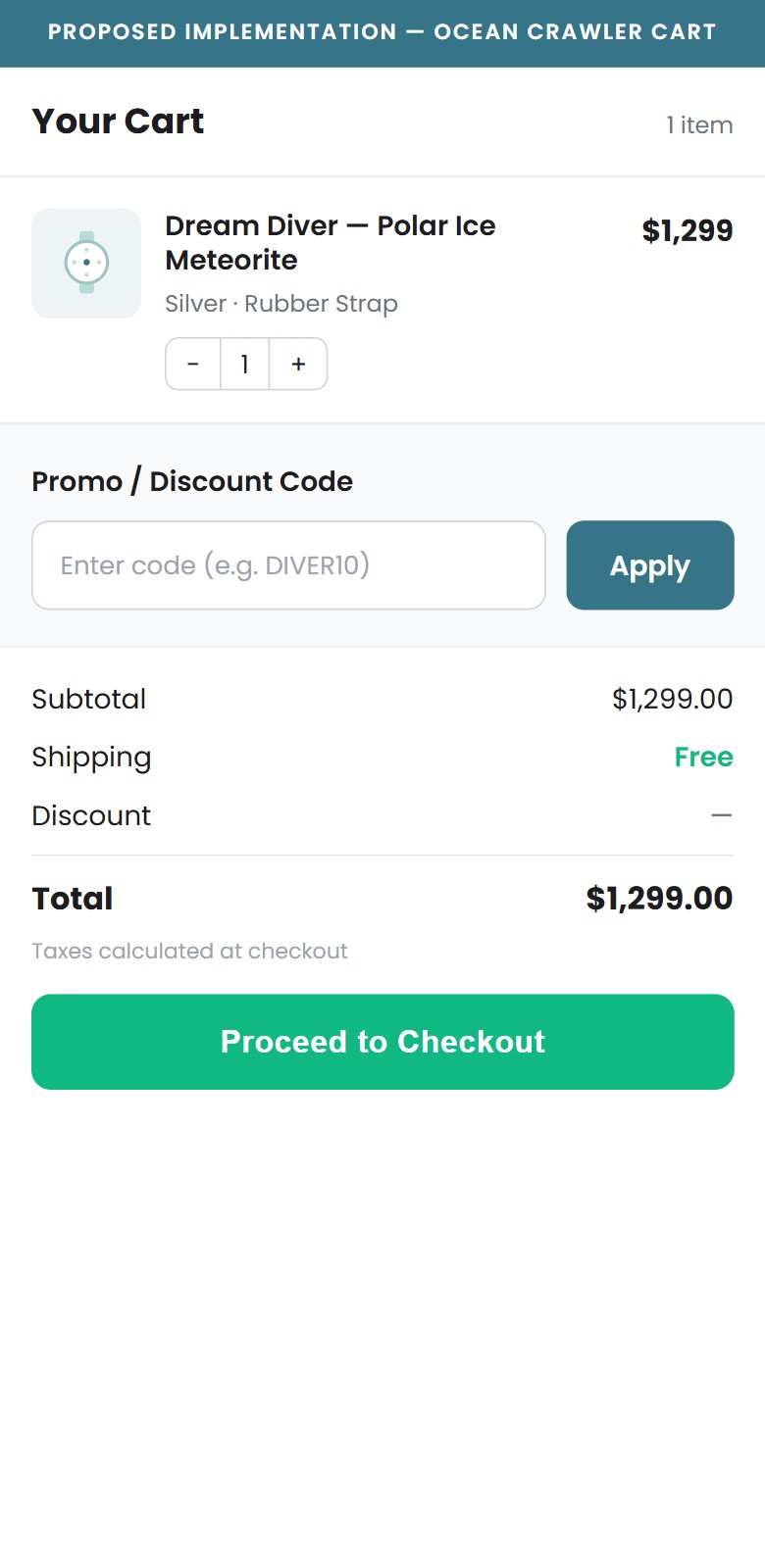 Proposed Implementation — Coupon Code Field in Cart