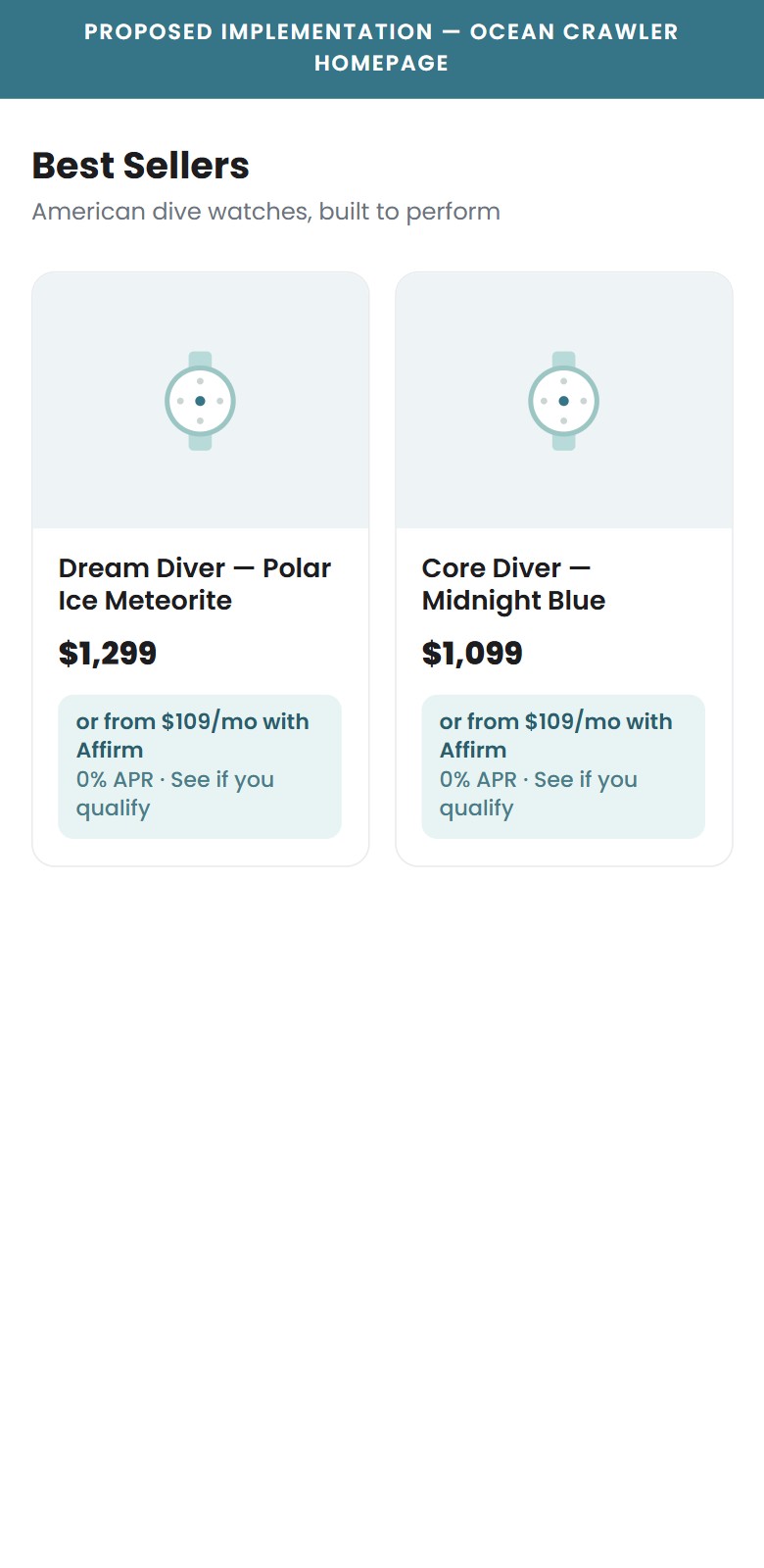 Proposed Implementation — Homepage BNPL callout on product cards